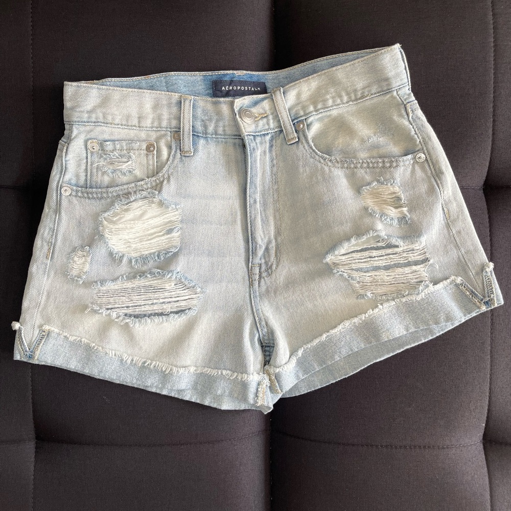 Aeropostale Light Blue Distressed Denim Shorts Size 6